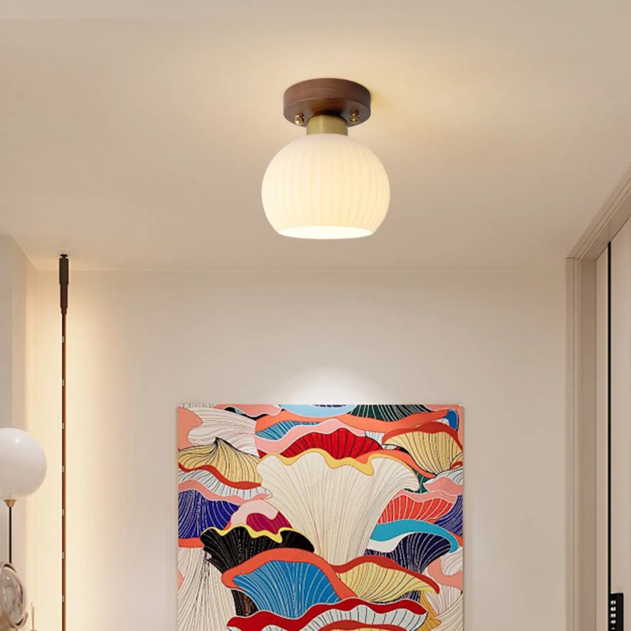 Modern Creamy 1-Light Glass Dome Semi Flush Ceiling Light