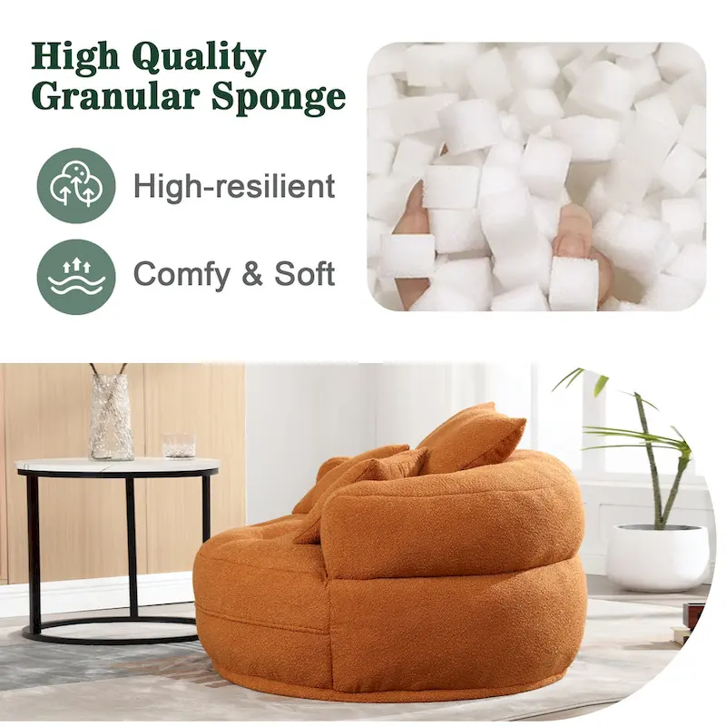 Oversized Round Fabric Lounge Chair with Curved Back