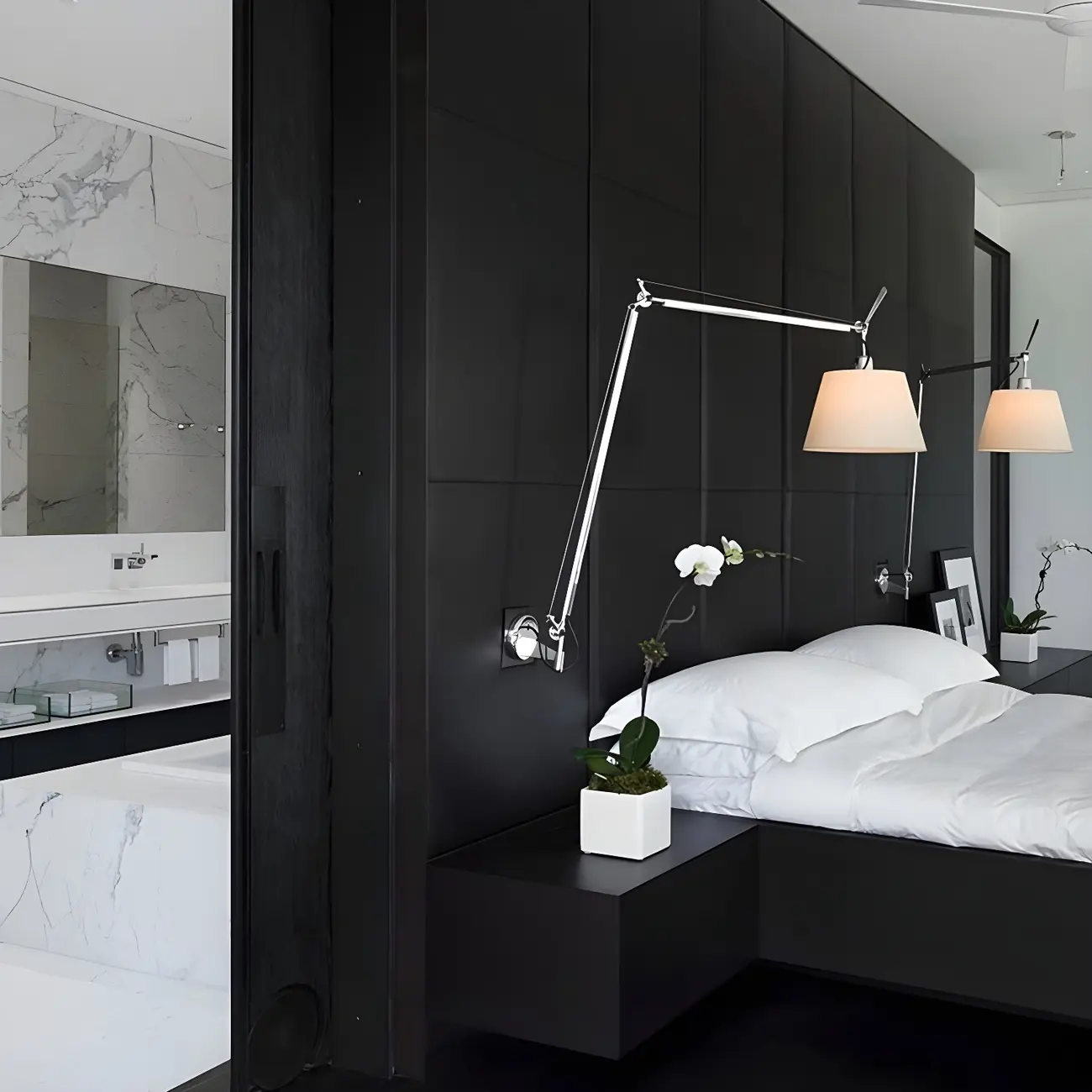 Simple Fabric Shade Silver Swing Arm Wall Light