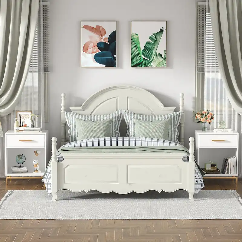 White & Gold 1-Drawer Nightstand with Open Shelf, Set of 2