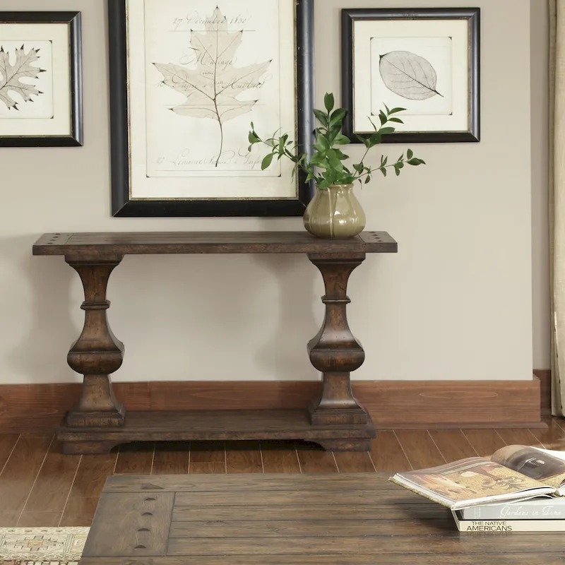 Kona Brown Sofa Table, Wood Top, Spanish Style, 1-Person Use