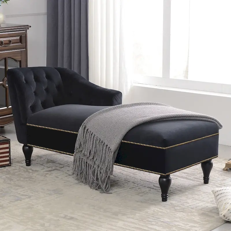 [New+Video] 58"Velvet Chaise Lounge - 26.50 x 58.00 x 28.60