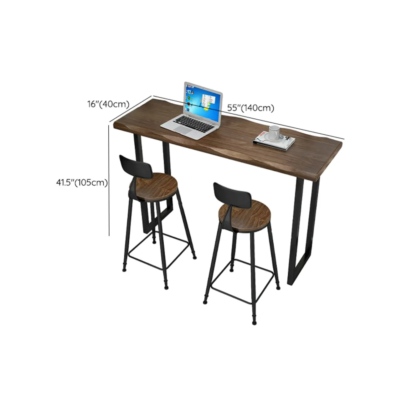 Modern Brown Pine Wood Top Iron Sled Bar Table