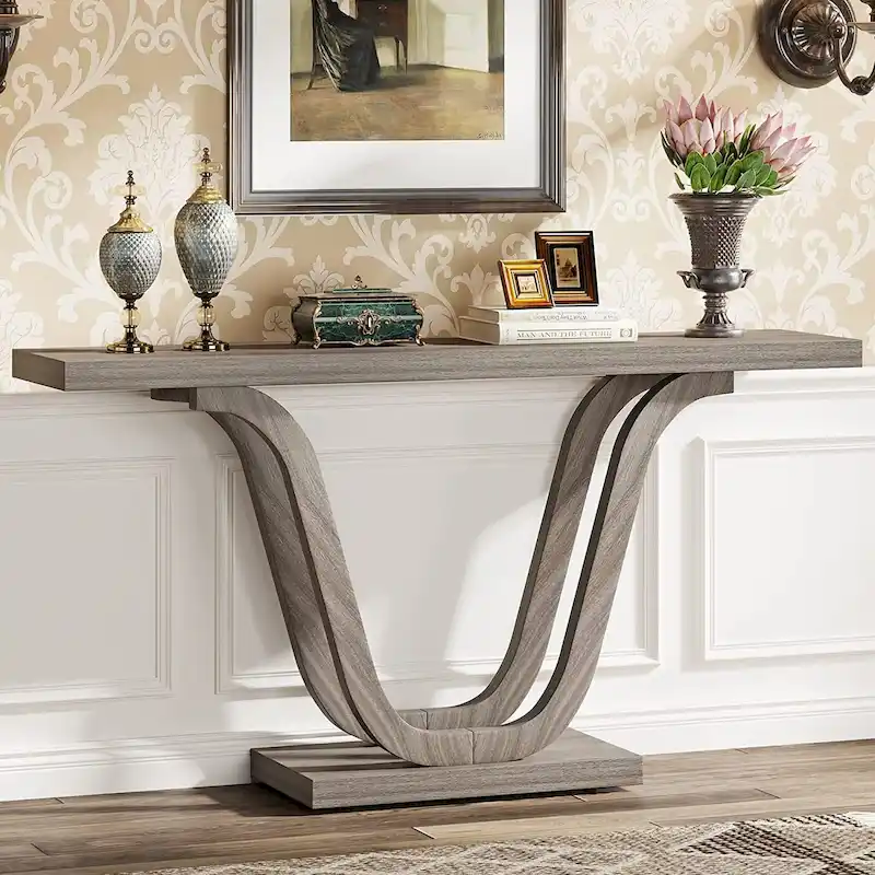 Grey / White Farmhouse MDF Console Table with Double U-Shaped Legs