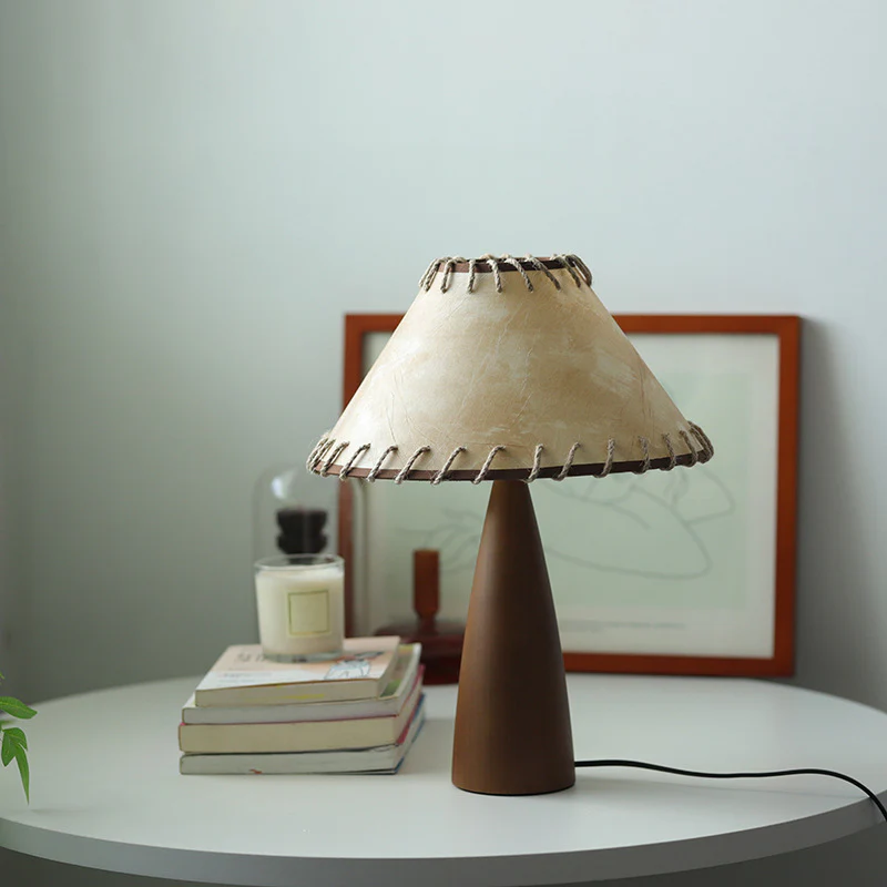 Wooden Modern Walnut LED Table Lamp with Fabric Shade