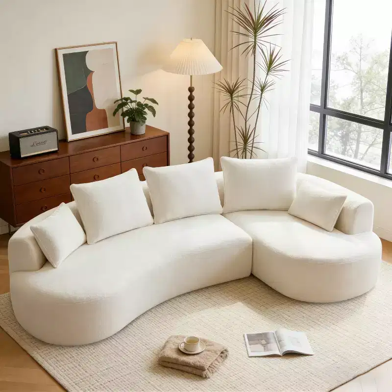 Dyonery 122 Curved Corner Sofa with Chaise Lounge, Modern Luxury Lambswool Sofa, Perfect for the Living Room, Includes 5 PillowsExtra-Thick.