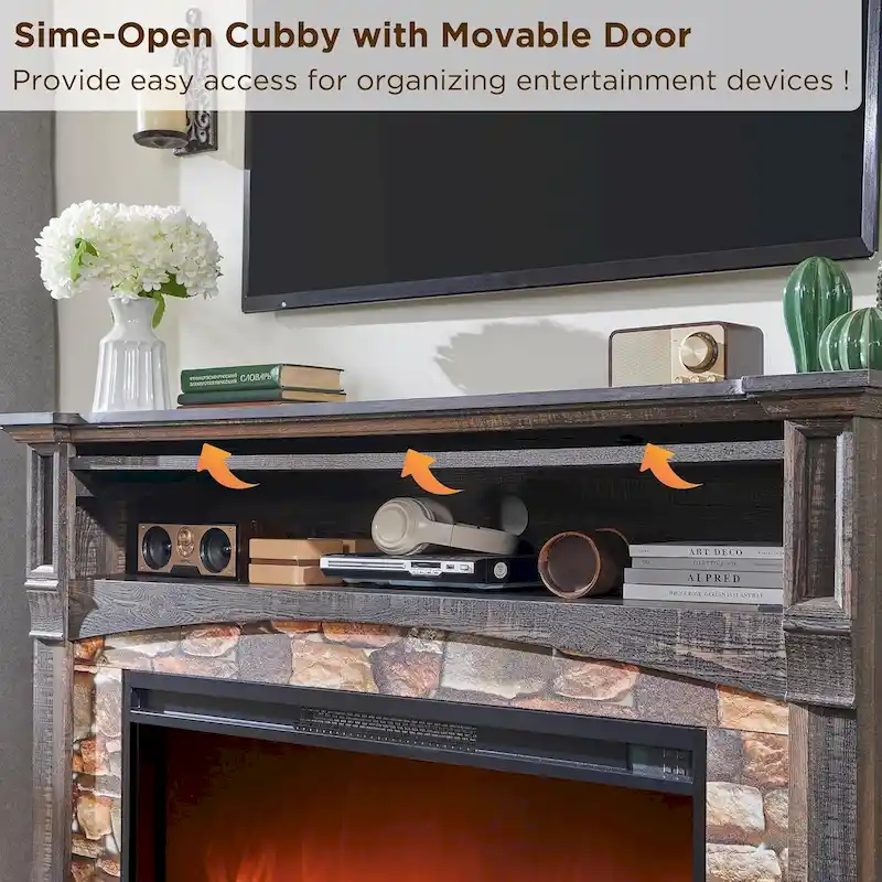 Farmhouse Fireplace TV Stand with Mantel, Tall Entertainment Center