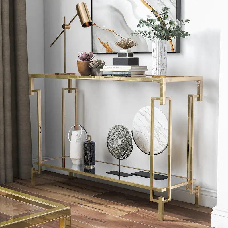 Glam 43-inch Glass Top 1-Shelf Sofa Table