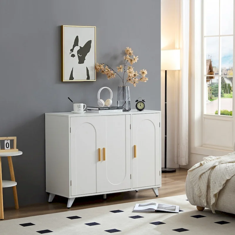 White 3-Door Sideboard Buffet Cabinet, for 1-2 Person