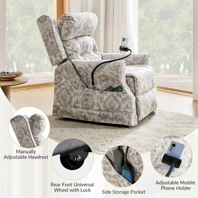 Billy Traditional Lift Assist Power Recliner With Massage Heat And Manual Headrest Set of 2 by HULALA HOME