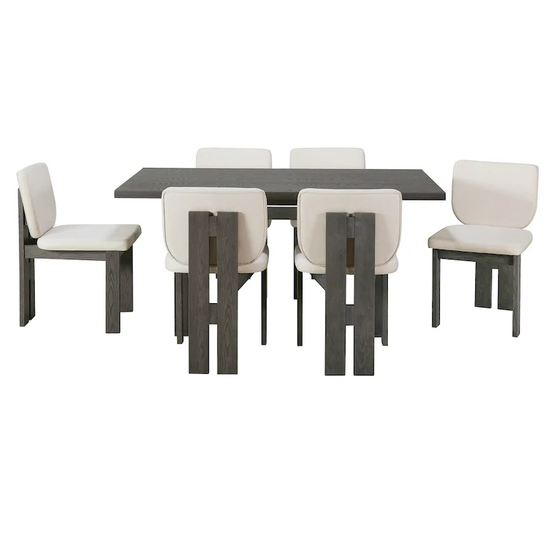 7-Piece Transitional Wooden Dining Set with Rectangular Table & 6 Chairs