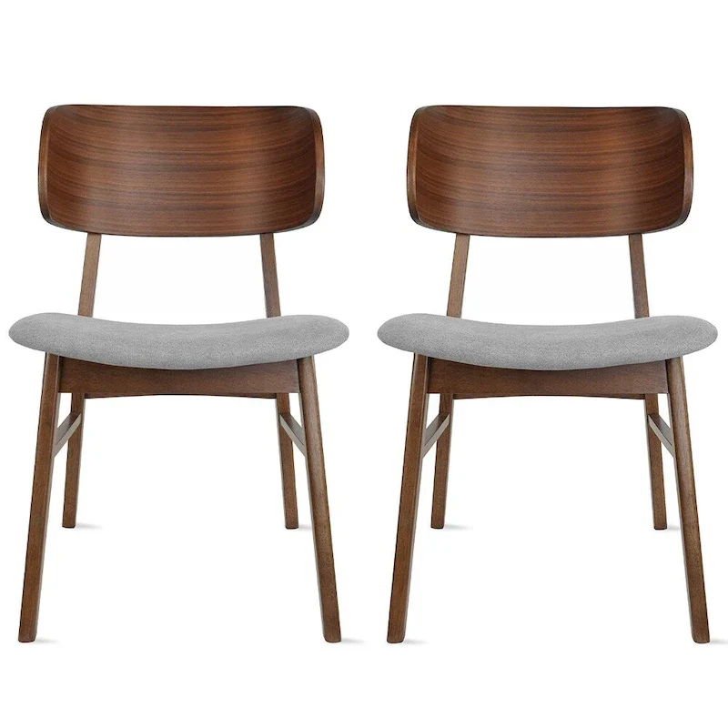 Dining Chairs Set of 2 Solid Rubberwood Fabric Upholstered Curved Back High-Density Foam Brown