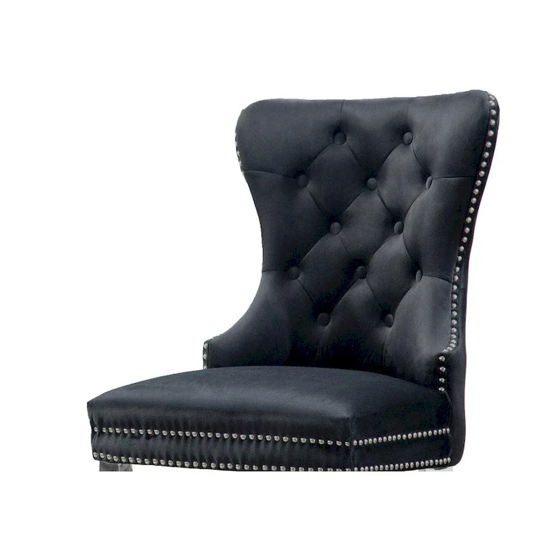 Wingback Button-Tufted Dining Chairs with Nailhead Trim & Steel Frame – Black / Grey / Cream / Navy Blue / White Faux Leather