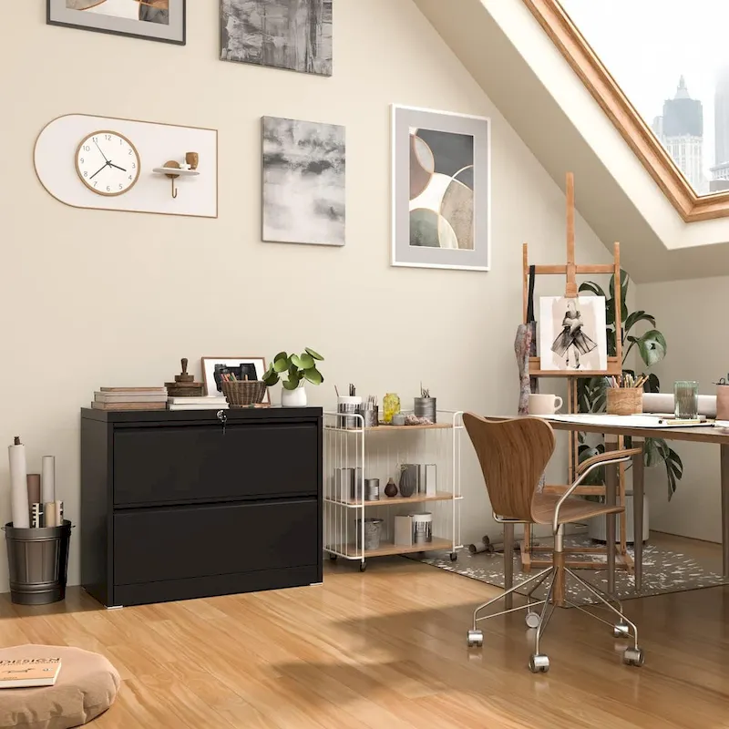 36W 2 Drawer Metal Lateral File Cabinet with Lock