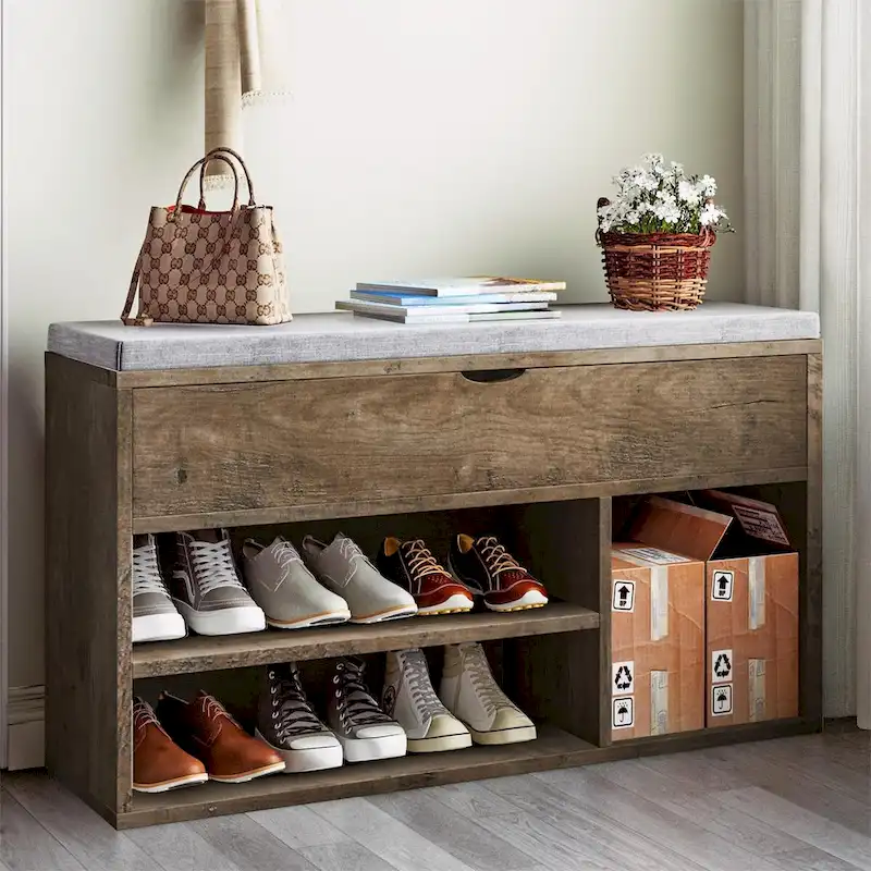 Storage Bench, Shoe Bench with Cushion