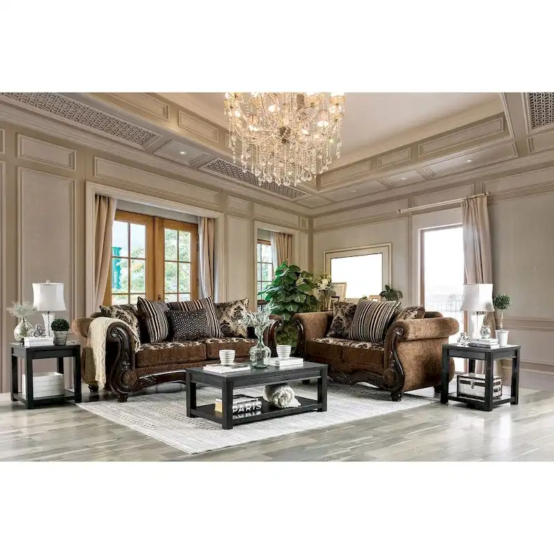 Brown Chenille Upholstered Rolled Arms Sofa by Furniture