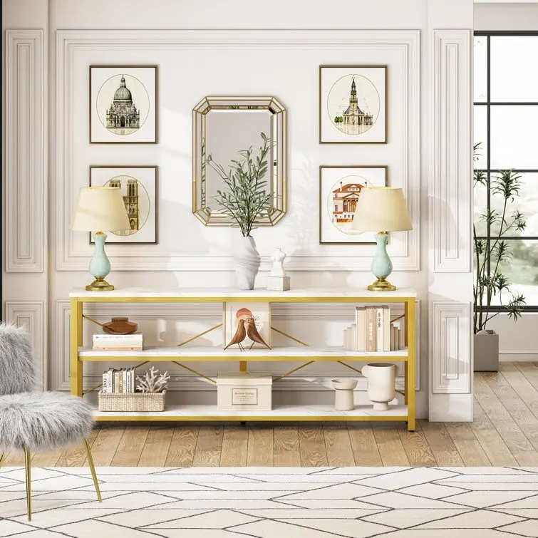70.9 inch Narrow Console Table Sofa Tablewith 3-Tier Shelves