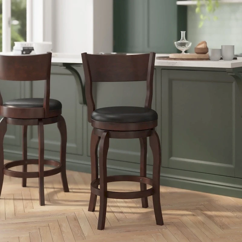 Commercial Upholstered Wooden Swivel Counter Stool