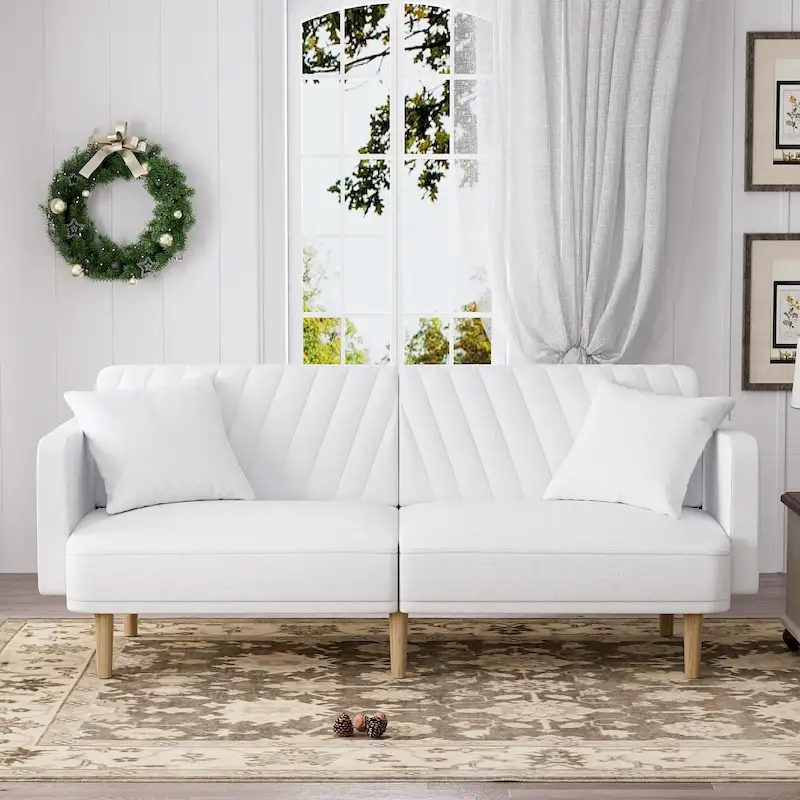 Upholstered Tufted Convertible Futon Sofa Bed, Velvet Sleeper Couch, 3 Seater Tufted Sofa with Adjustable Backrests