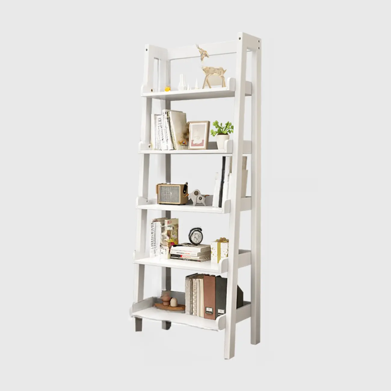 Scandinavian Rectangle Wood 5-Tier Ladder Bookcase