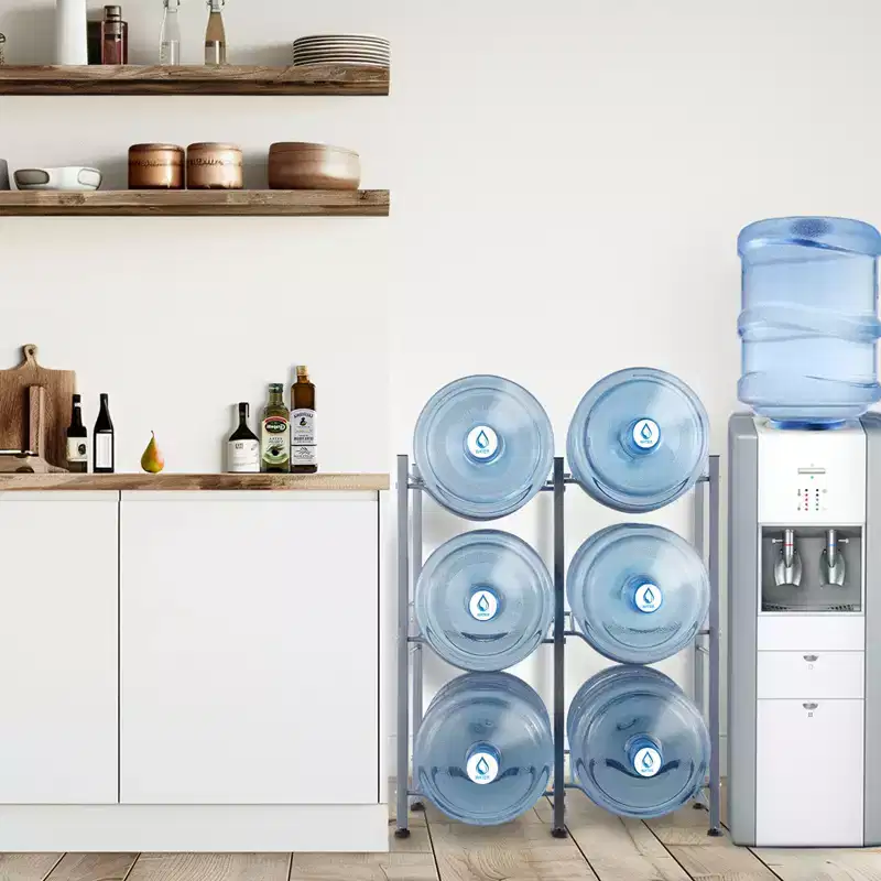 VEVOR 3 Tiers Water Jug Holder, 5 Gallon Water Bottle Holder, Double Row Water Bottle Rack for 6 Bottles, Heavy Duty Water Jug Rack