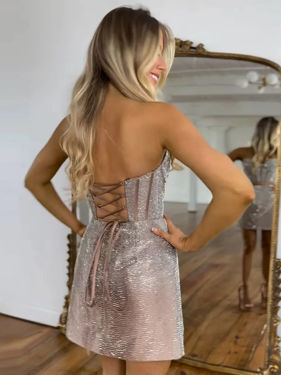 Rose Gold - Sweetheart Sheath Beaded Short Homecoming Dress