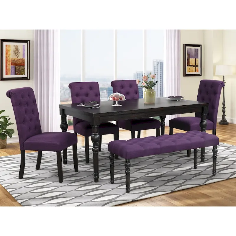 Leviton Upholstered Dark Wash Wood 6-piece Dining Set