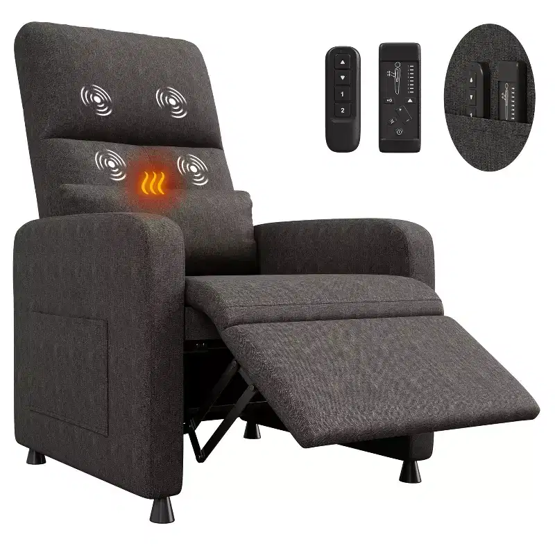 Recliner Chair, Reclining Sofa Adjustable Recliner, Lazy Chair, Ergonomic Overstuffed Tall Back, Padded Seat, 2 Side Pockets, for Living Room