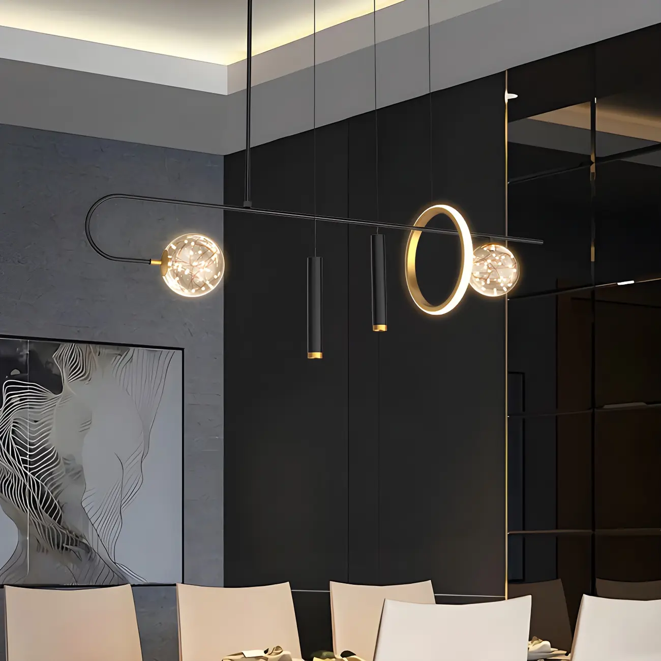 Modern Black LED Linear Kitchen Island Chandelier