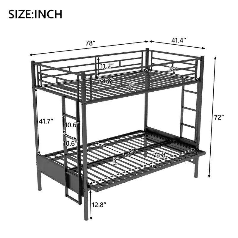 Bellemave Twin over Full Metal Bunk Bed, Multi-Function,Black