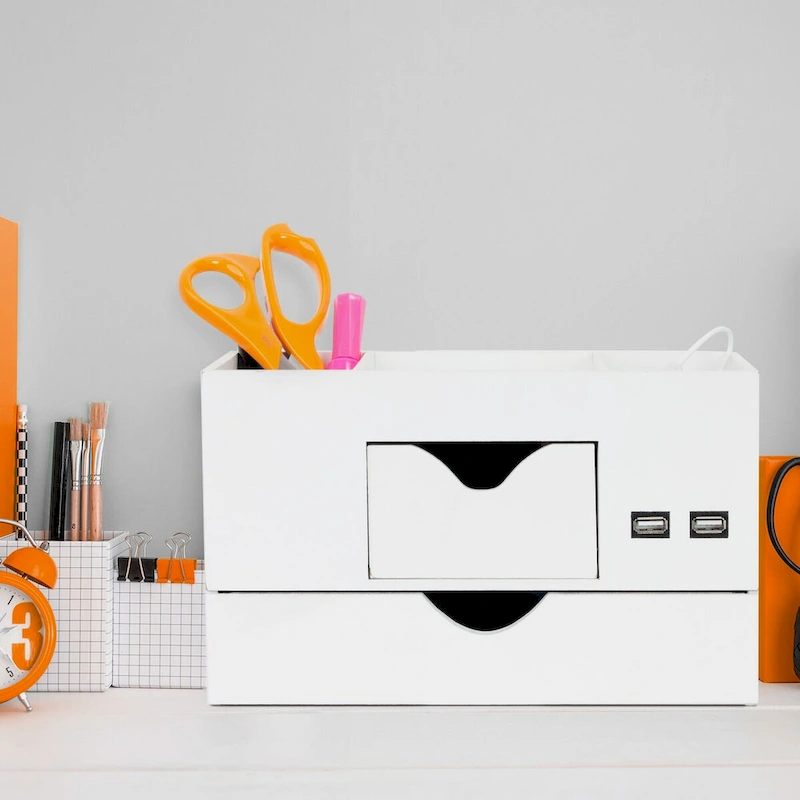 All-in-One USB charging 5 Compartments Desk Organizer - White