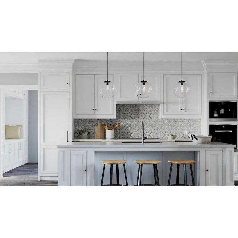 Atwell Collection 1-Light Clear Glass Matte Black Large Pendant - 12 in x 12 in x 12.5 in