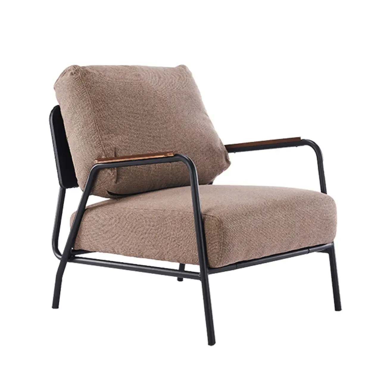 Modern Leather Accent Chair with Pillow and Metal Arms