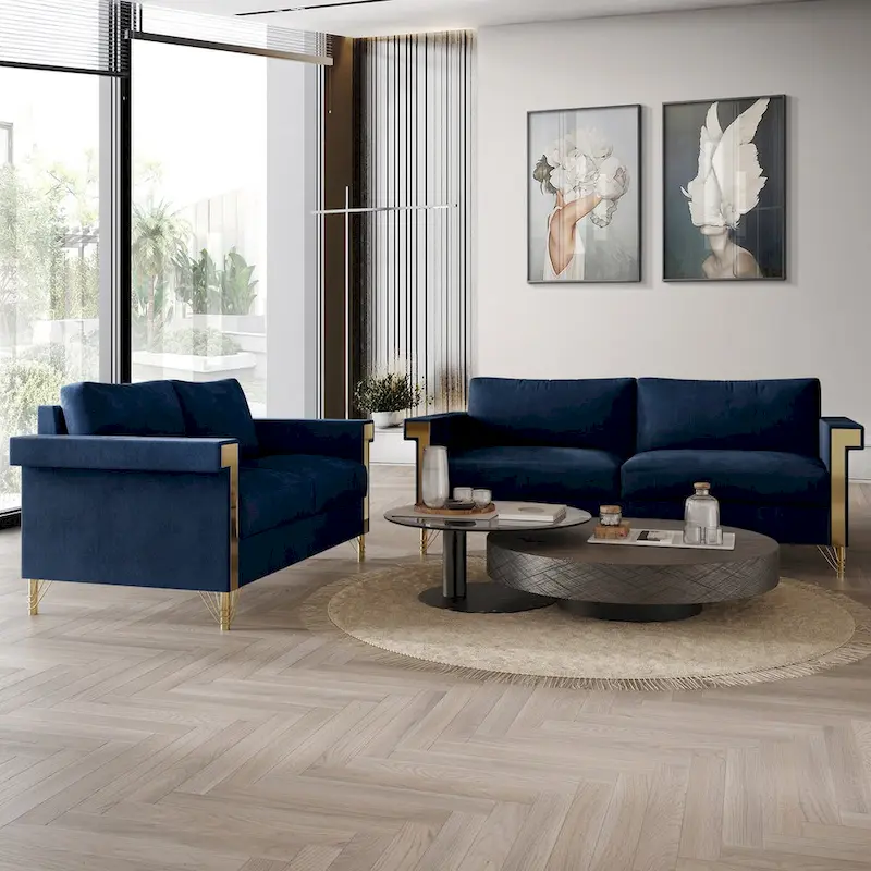 Glam Velvet Upholstered 2-Piece Living Room Set