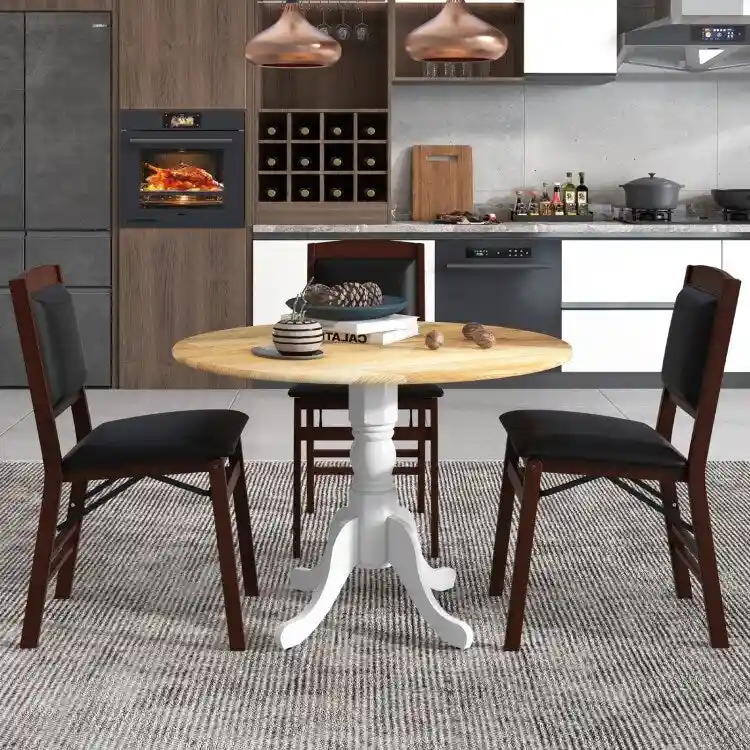 Wooden Dining Table with Round Tabletop and Curved Trestle Legs - 39.37 x 39.37 x 28.74