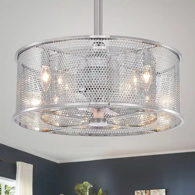 Jeni Chrome 20-Inch 3-Blade Ceiling Fan with Double Honeycomb Metal Drum (Includes Remote)