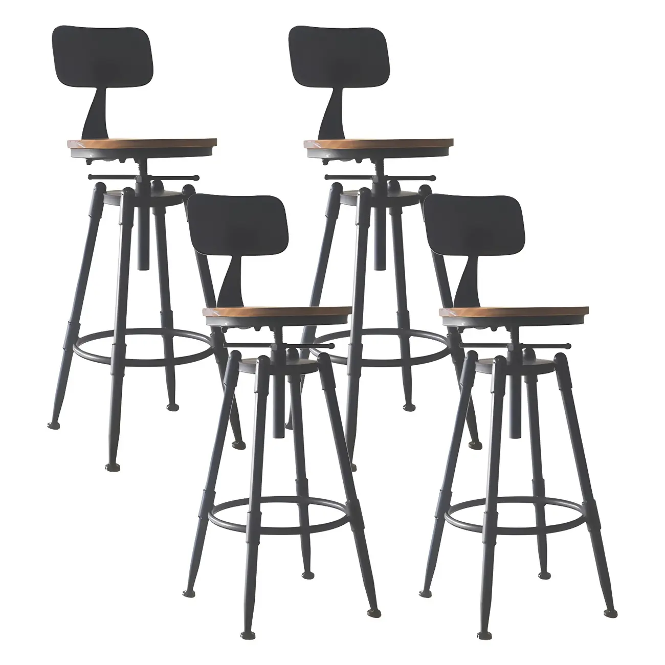 Industrial Metal Leather Swivel Bar Stools with Back