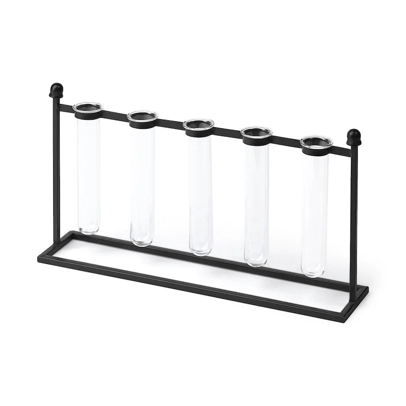 Black Metal Five Test Tube Vase - 4  W x 10  H x 19  D