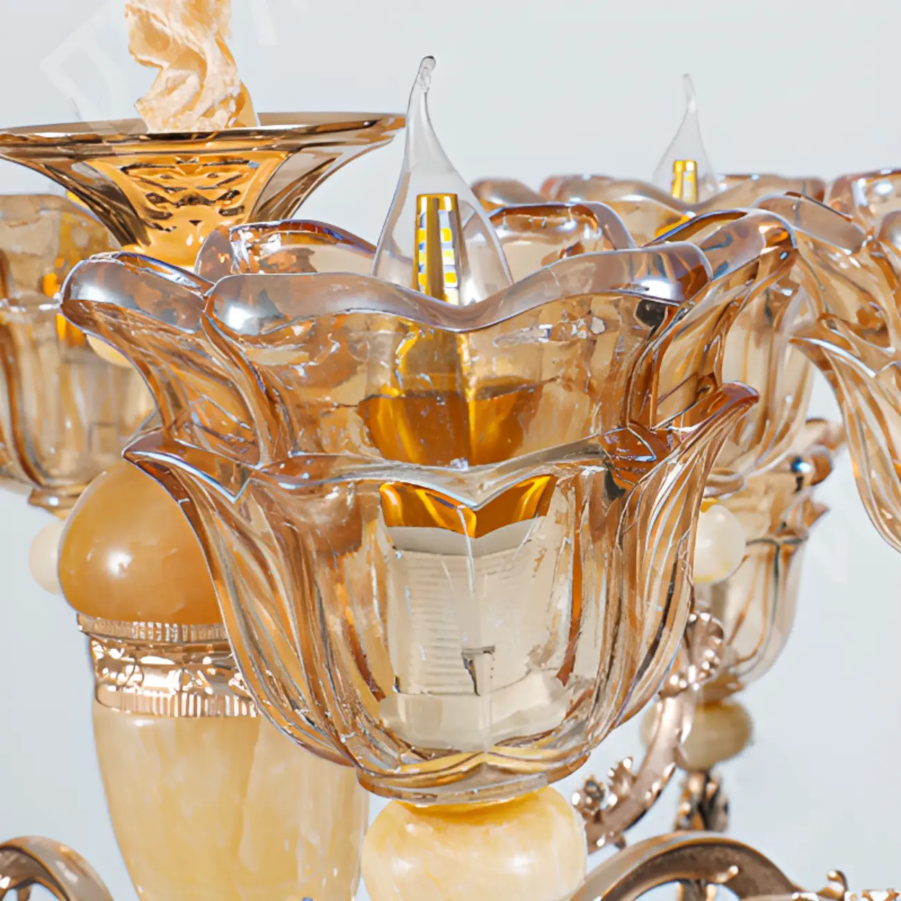 Adjustable Luxury Gold Flower Shape Clear Glass Chandelier