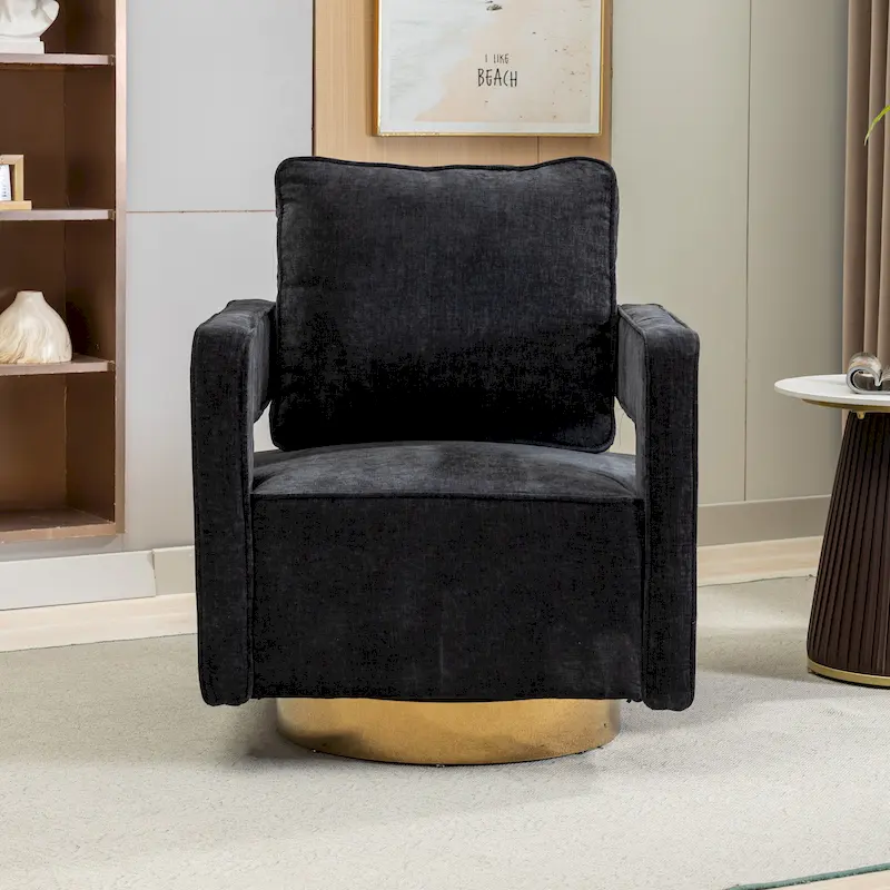 Modern Upholstered Swivel Open-Back Barrel Chair With Pillow
