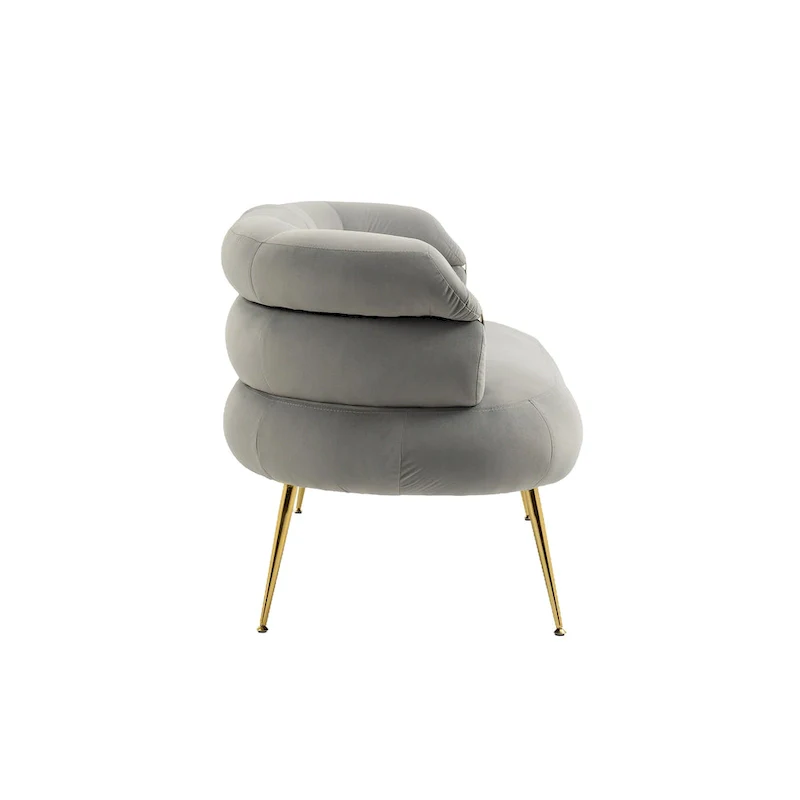 Velvet Upholstered Tubulous Accent Long Chair With Golden feet