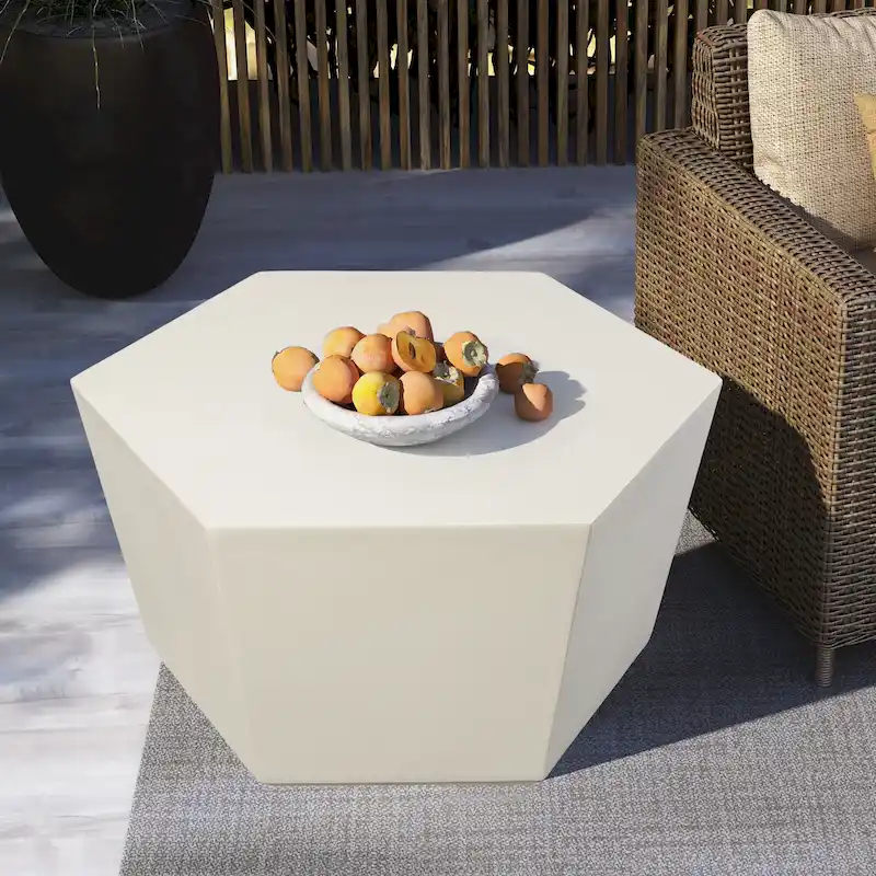 UPHA 28-inch Outdoor Patio Hexagon Magnesium Oxide Furniture Coffee Table