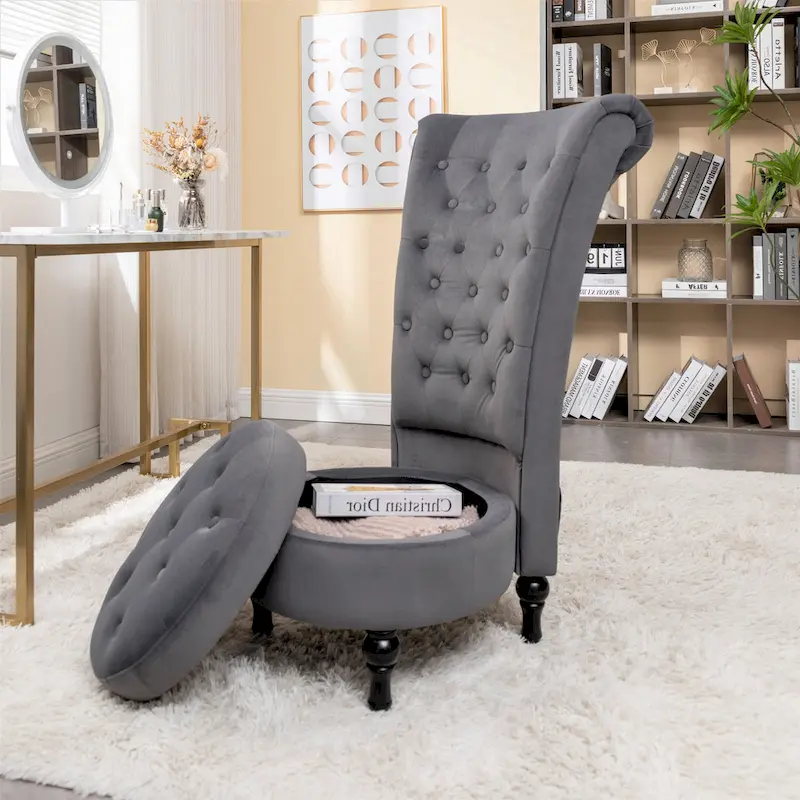 Velvet High Back Vanity Chair - Multiple Colors, Tufted Design, Single Seat