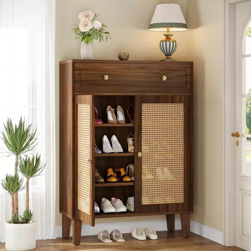 Lantine Shoe Cabinet with Drawer, Shoe Storage Cabinet with Adjustable Shelf, Rattan Shoe Organizer for Entryway, Hallway, Living Room