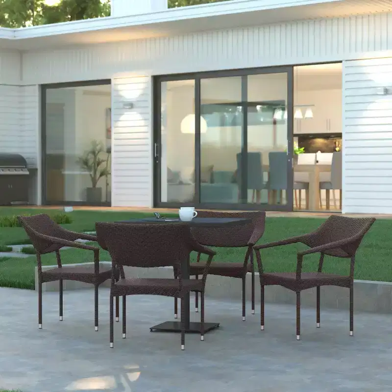 Emma and Oliver Modern All-Weather Patio Dining Chairs with Fade and Weather Resistant PE Rattan and Reinforced Steel Frame