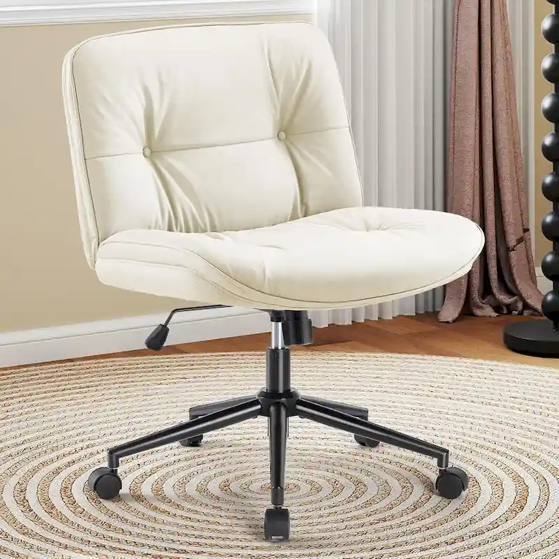 PU Leather Swivel Office Chair – Khaki / Beige / Black, Criss-Cross Base, Single User
