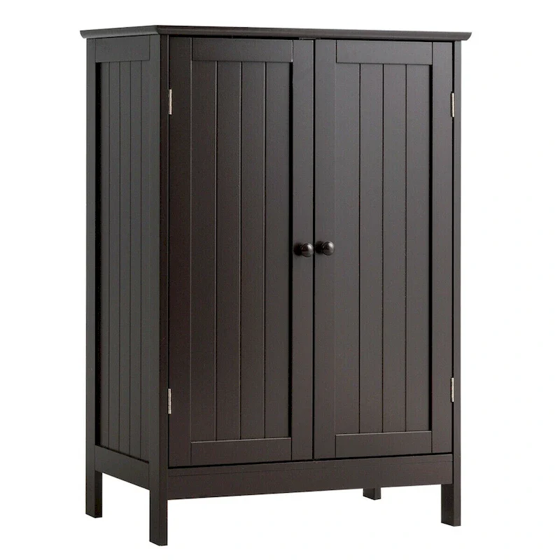Gymax Bathroom Floor Storage Cabinet Double Door Kitchen Cupboard Shoe