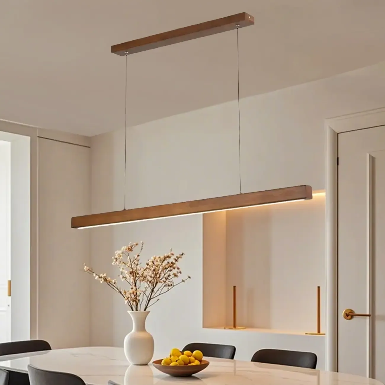 Walnut Wood Rustic Island Light in Rectangular Shape