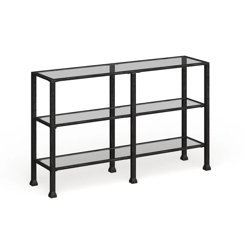 3-Tier Black Metal and Glass Console Table