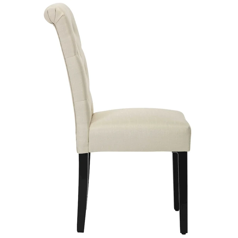 Fabric Upholstery High Back Tufted Parson Dining Chairs and Black Legs Set of 2